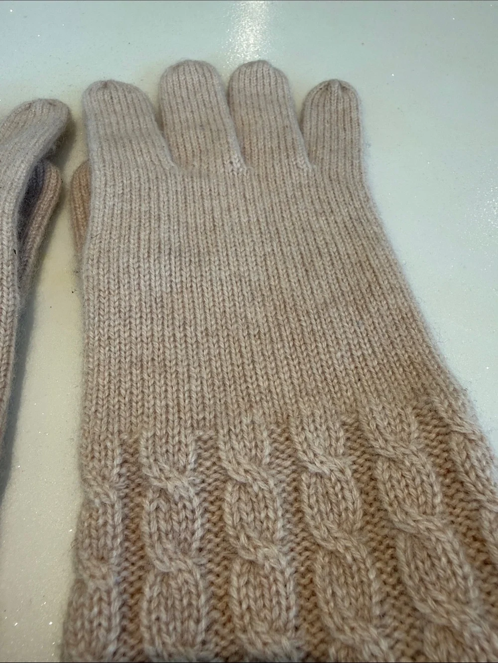 Cashmere Soft Cable-Knit Long Gloves in Light Beige